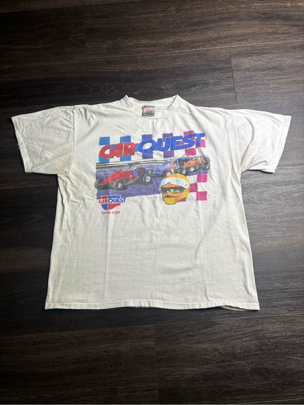 Vintage CarQuest Cage Cam White T-Shirt Sprint Car Racing 90’s Tee